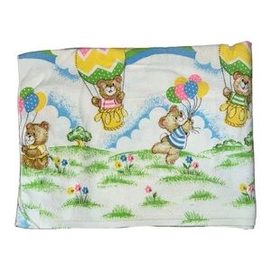Vintage Toddletime Flannel Receiving Blanket Bears Rainbows Balloons
